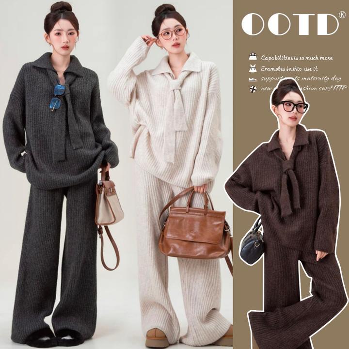 秋冬2025孕妇新款网红外穿洋气针织毛衣穿搭宽松阔腿裤孕妇两件套