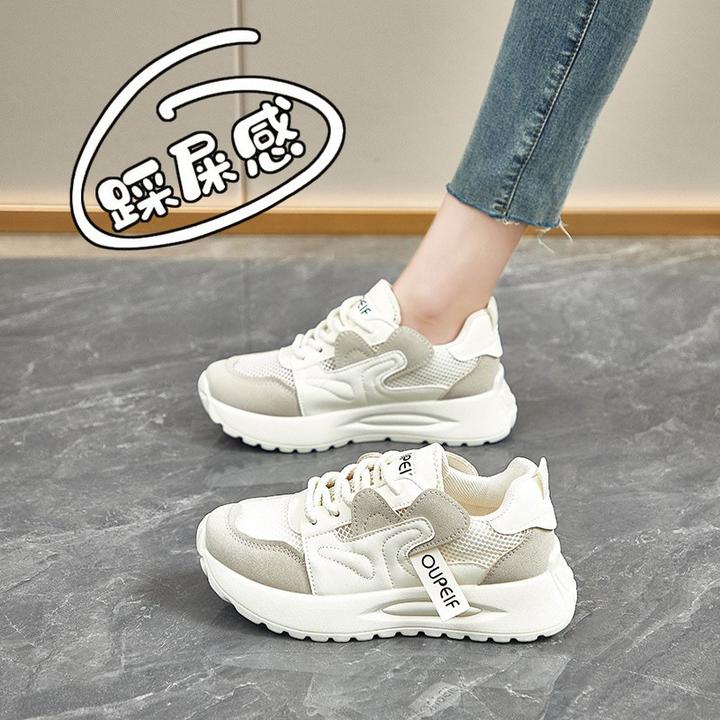 鞋子春季新款单网小白鞋透气厚底老爹鞋百搭镂空休闲运动鞋