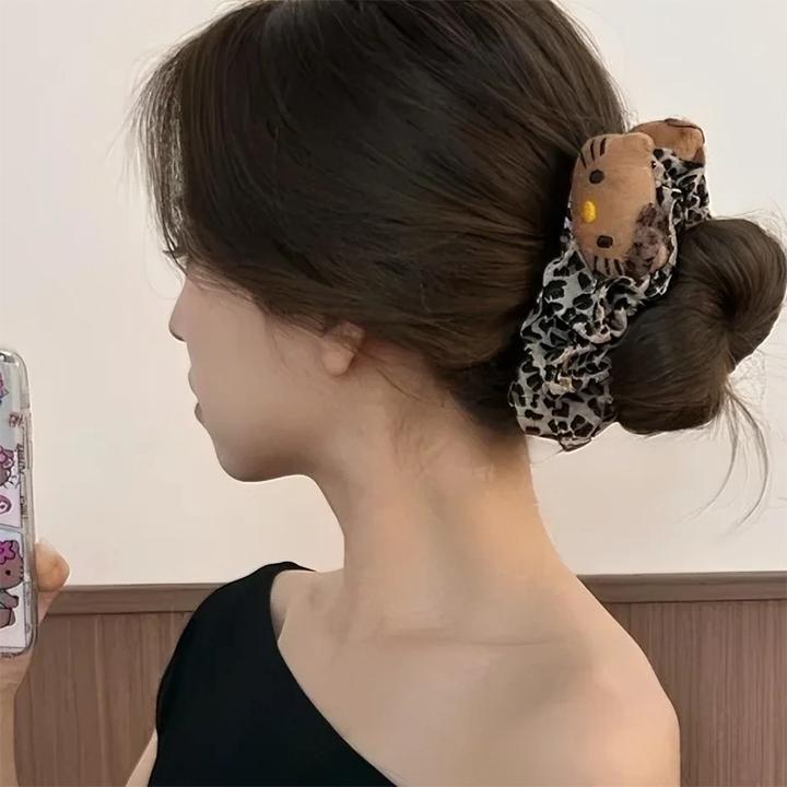 复古kitty豹纹多层香蕉夹女2025新款高级感大号马尾夹竖夹横褶皱