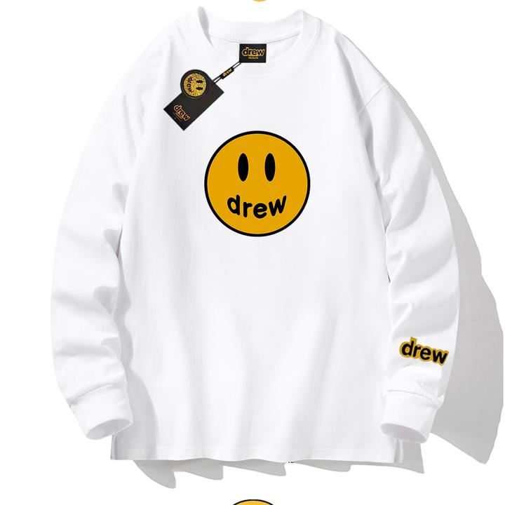 DREW美式潮牌笑脸纯棉长袖T恤时尚宽松男装女装情侣同款打底衫潮