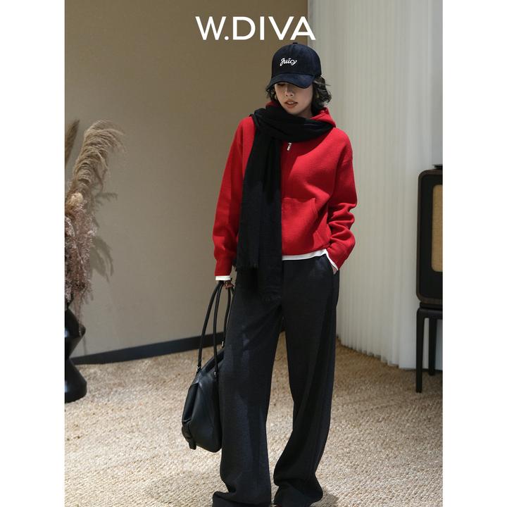 W.Diva【纯颜开衫】双拉链连帽羊毛针织开衫外套百搭54Z283427