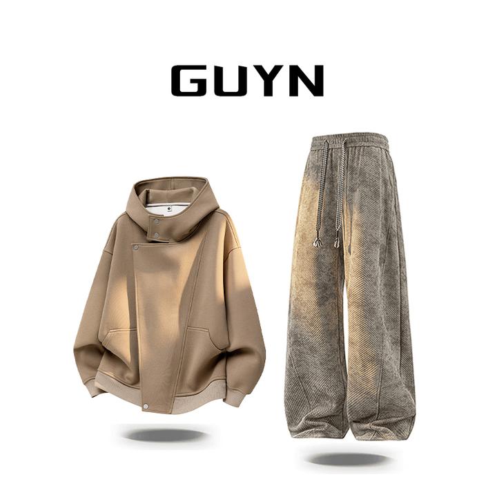 【品牌正品现货】GUYN潮牌男装痞帅高级感秋季套装青年时尚休闲卫衣