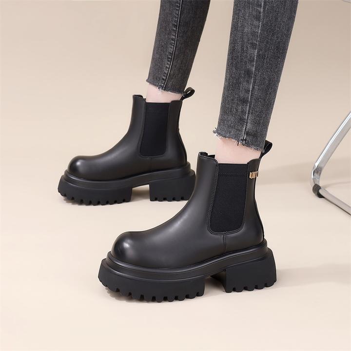 厚底切尔西马丁靴女2024新款冬季加绒保暖显瘦小个子增高烟筒短靴