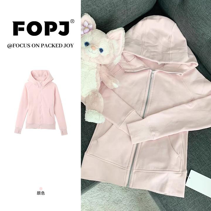 FOPJ春秋新款收腰连帽开衫卫衣女设计感时尚加绒加厚拉链外套上衣