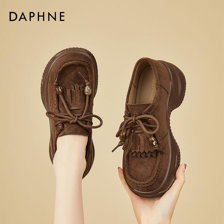 达芙妮棕色乐福鞋女厚底增高单鞋秋季2025新款松糕全包勃肯鞋女鞋