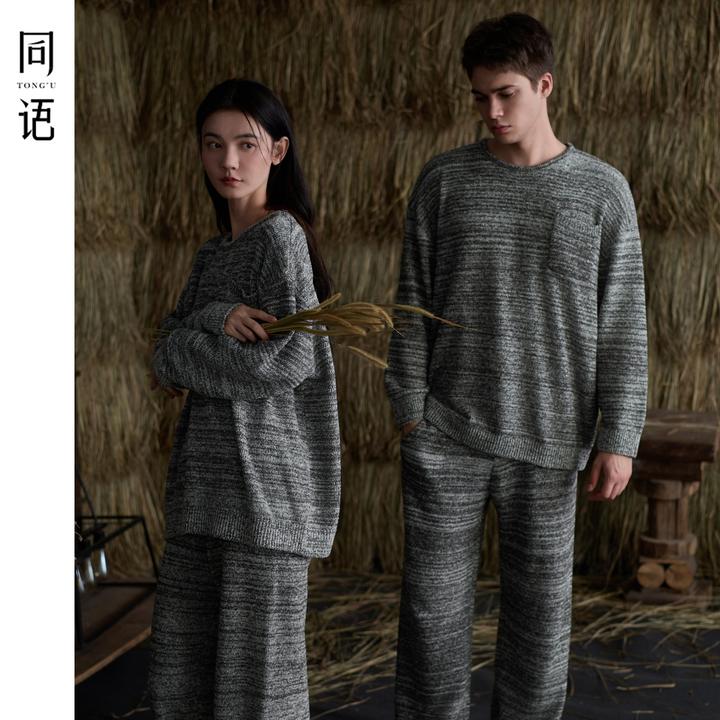 同语秋冬半边绒情侣睡衣女暖宫束腰保暖家居服男士长袖套装可外穿