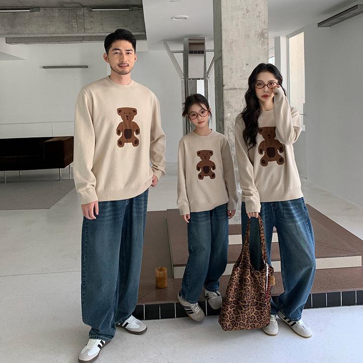 亲子装一家三口毛衣春秋季内搭母女装针织衫韩版儿童衣服宽松上衣