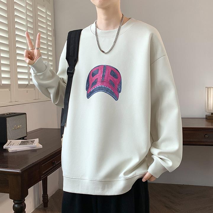 春秋季新款青少年潮流美式宽松上衣男生圆领字母印花长袖套头卫衣