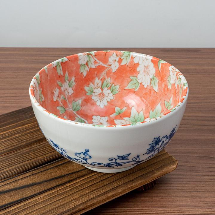 【单个】美浓烧日本进口陶瓷面碗家用日式网红木槿花面碗釉下彩餐具