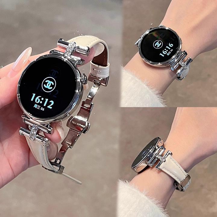 适用华为皮质凯旋门镶钻蝴蝶扣手表表带GT3GT4proGT5watch3watch4