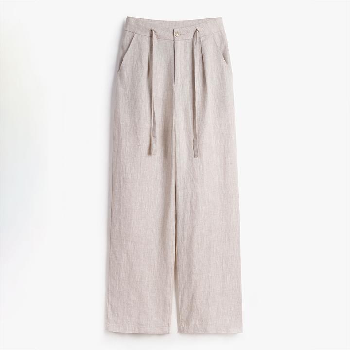 100%亚麻-夏季薄款透气阔腿裤女2025新款亚麻裤子宽松高腰时尚