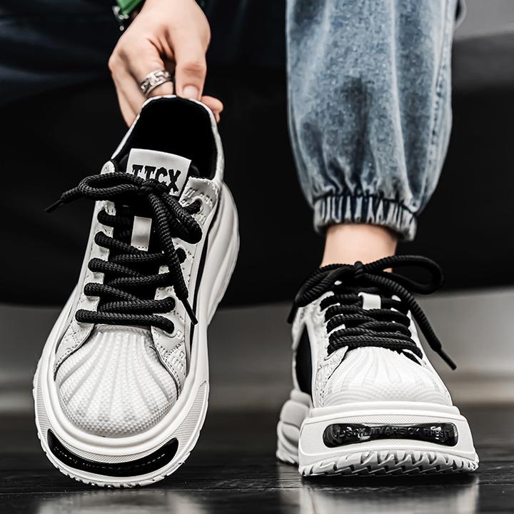 贝壳头男鞋夏季2025新款高级感软底小白老爹鞋男休闲气垫厚底板鞋