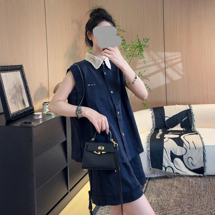 2026夏季新款宽松显瘦简约无袖衬衫短裤两件套女时尚休闲百搭套装