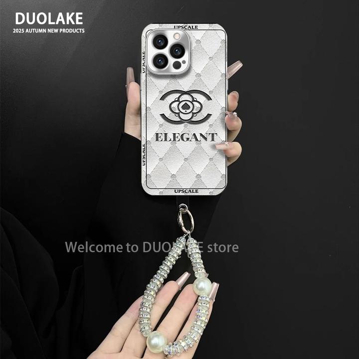 潮牌双C适用苹果vivo华为oppo小米iPhone17电镀羊皮防摔手机壳女