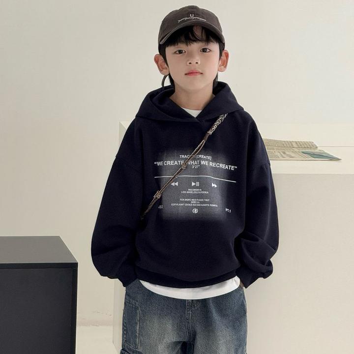 男童中大童连帽黑色卫衣时髦洋气秋冬新款音乐字母高级感百搭上衣