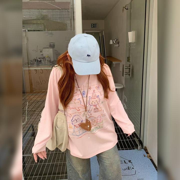 徐达布【宠童话淡】大码针织打底衫女秋季微胖圆领T恤Z36983C53