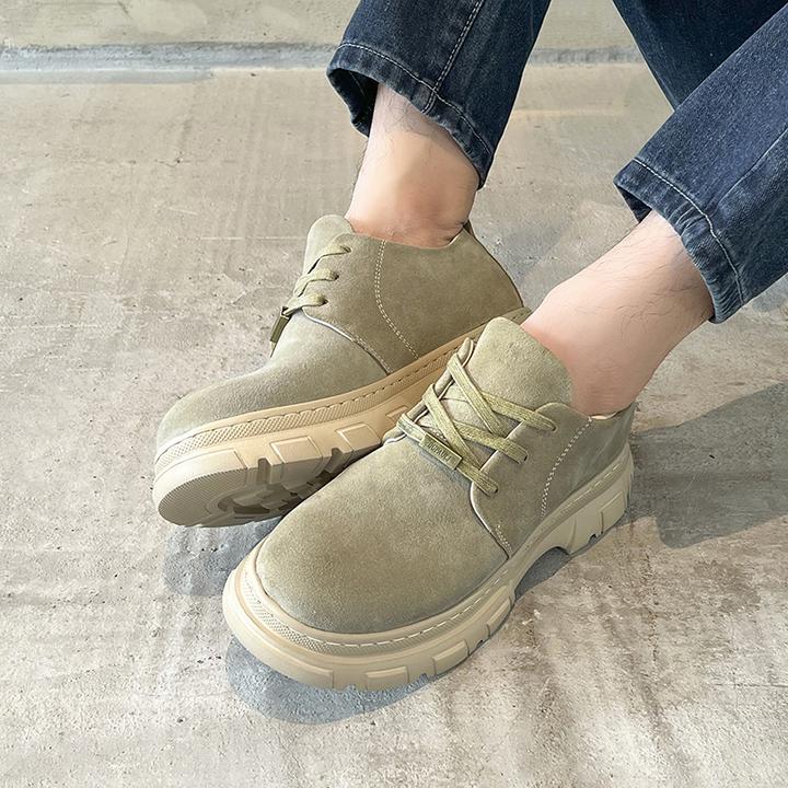 BUPAULI耐磨复古港风圆头极简风反绒牛皮工装鞋时尚百搭气质户外