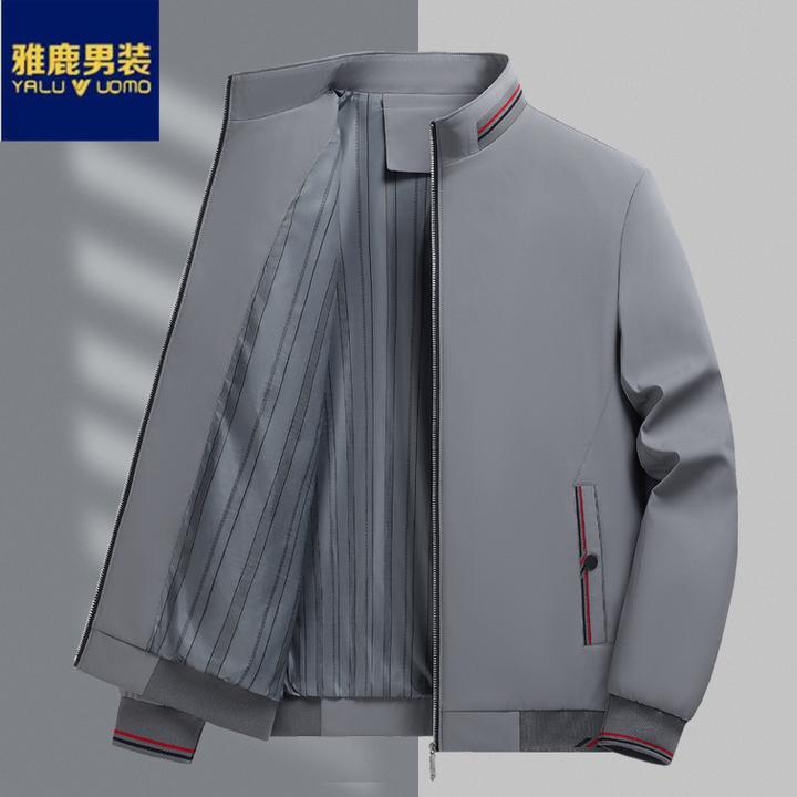 雅鹿男装男士休闲外套中老年春秋季新款夹克百搭修身立领上衣夹克
