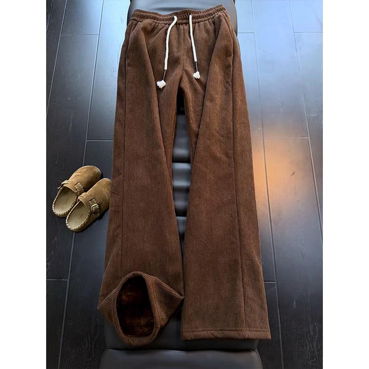 美式复古棕色羊羔绒裤子男款冬季灯芯绒直筒卫裤宽松加厚休闲长裤