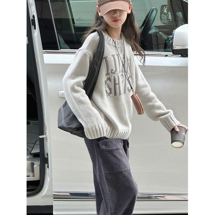 K29709孙小美慵懒字母提花女童毛衣2025新款秋冬装儿童针织打底衫