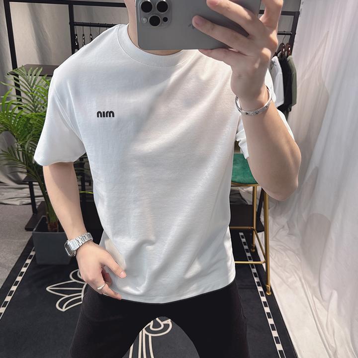 欧洲站2025夏季新款男士短袖t恤美式休闲潮牌简约圆领修身上衣男