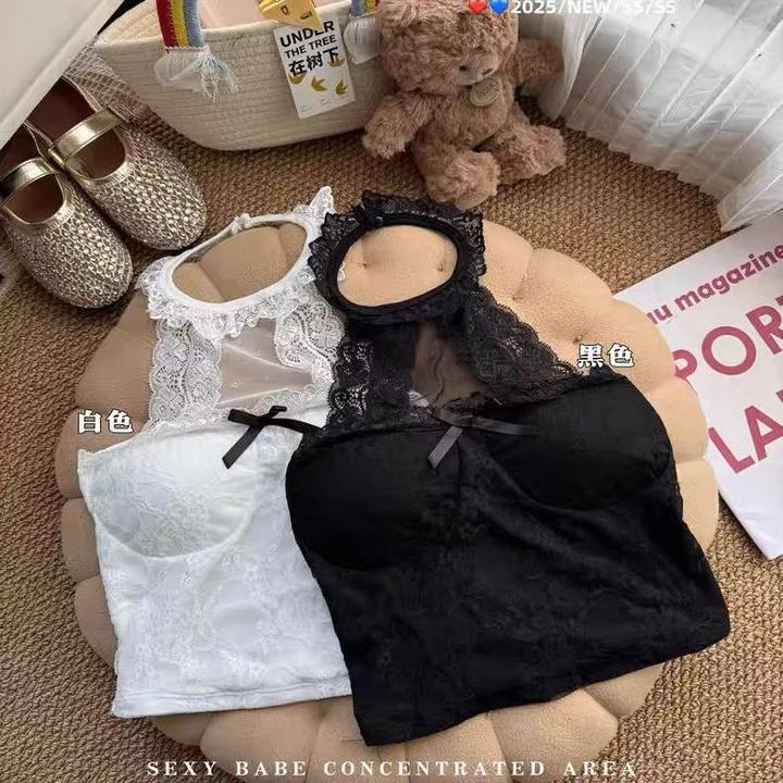 2025新款辣妹蕾丝吊带高级感纯欲风感设计感上衣无袖外穿内搭夏季