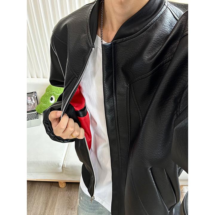 美式短款机车皮衣外套男秋季高级感立领棒球服cleanfit飞行员夹克