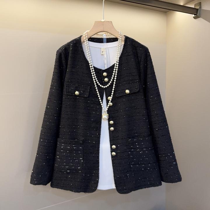 2025早春新款甜美亮片细闪小香风气质优雅短微胖时尚百搭显瘦外套