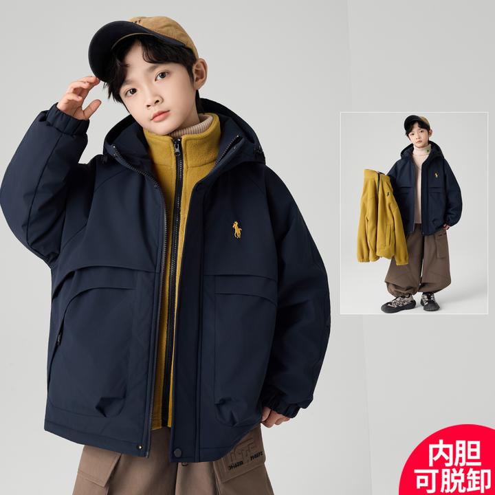 男童冲锋衣三合一可拆卸2025新款秋冬季男孩中大儿童冬装外套冬款