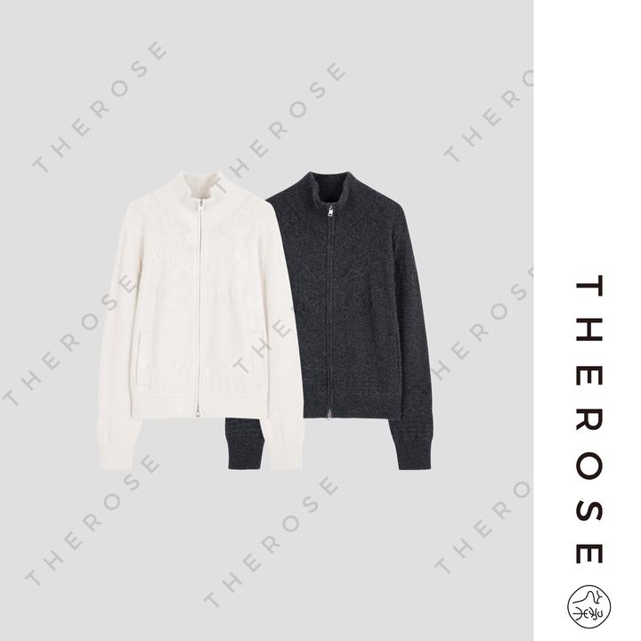 【海瑟薇】进口Mtecore羊绒立体绞花保暖时尚百搭立领针织衫