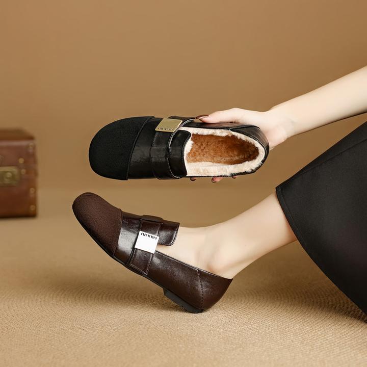 2025秋冬加绒加厚芭蕾风软底小皮鞋圆头深口单鞋真皮保暖勃肯鞋女