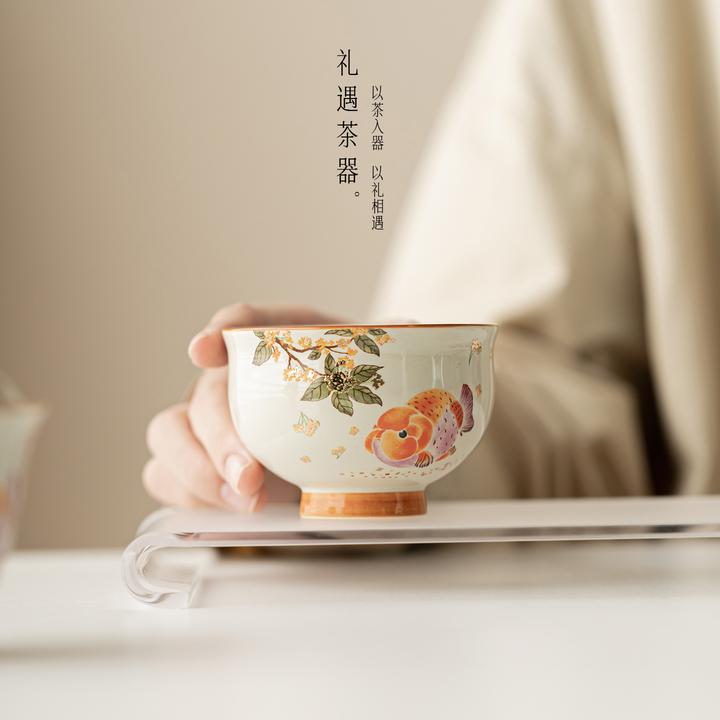 草木灰大头鱼造型精致可爱女生陶瓷品茗主人杯高档个人单杯喝茶杯