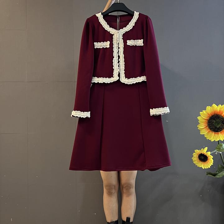 早秋新款时尚显瘦小香风开衫➕无袖连衣裙洋气两件套