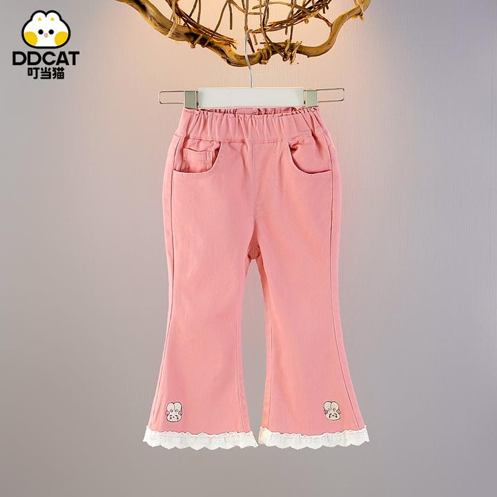 叮当猫女童喇叭裤春秋儿童裤子洋气女宝宝时髦长裤秋装小童休闲裤