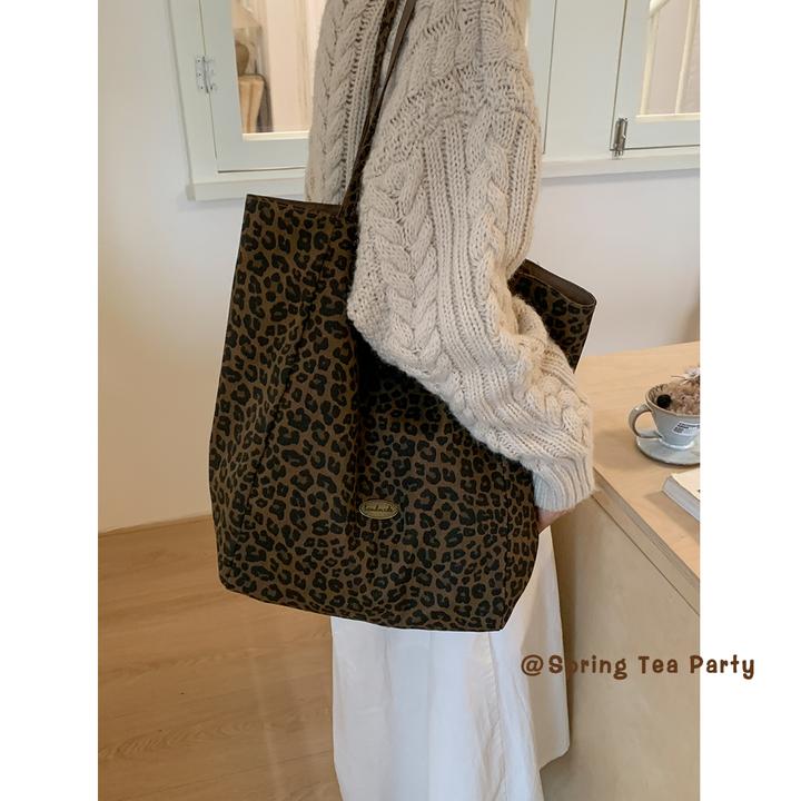 《秋冬豹纹》豹纹帆布包大容量包包韩系慵懒风单肩包