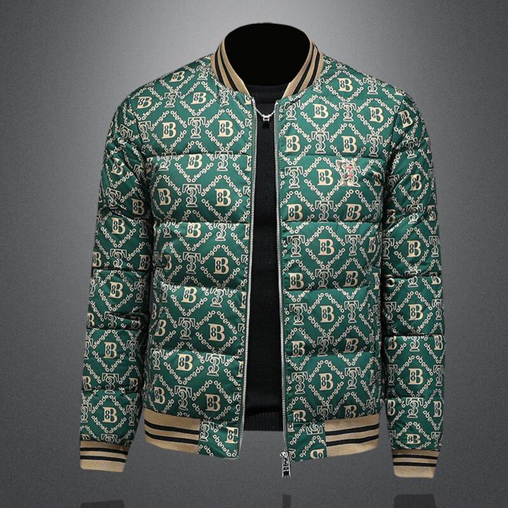 欧洲站高档轻奢短款印花棒球领羽绒服男士冬季新款潮流保暖男外套