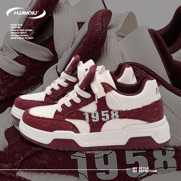 HUANQIU/环球复古米酒红内增高潮流板鞋男2025秋季新款潮流休闲鞋