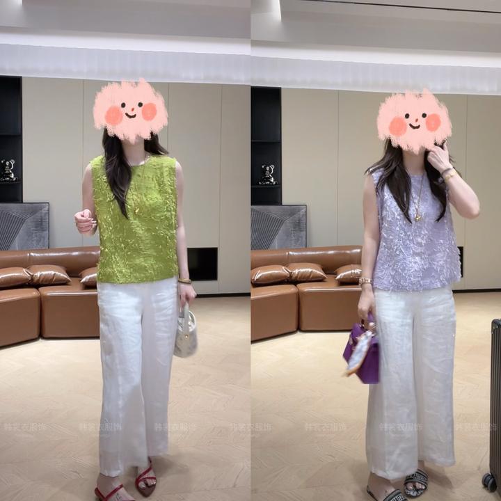 2025夏季新中式剪花流苏洋气无袖上衣薄款时尚单排扣阔腿裤两件套