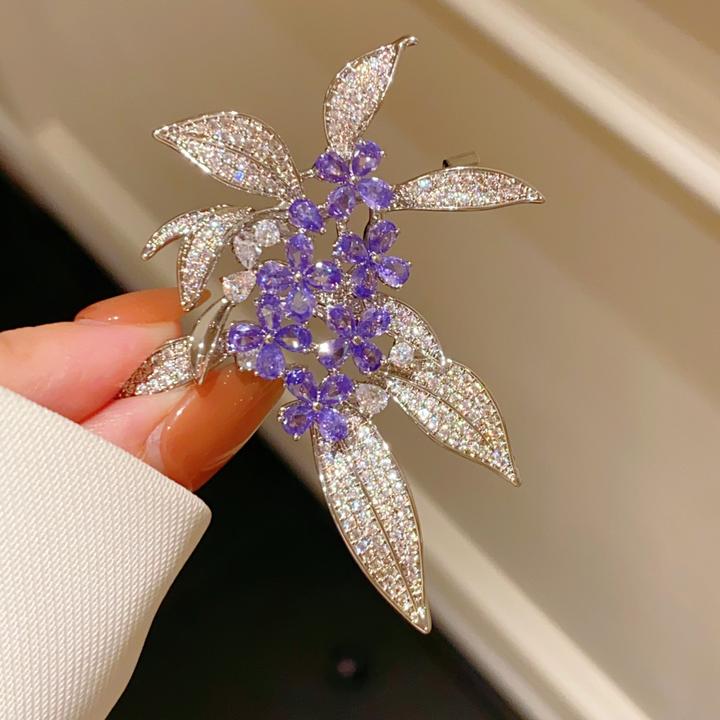 铜合金合成锆石胸针 【江南桂花香】紫罗兰桂花胸针  6.0*5.1厘米
