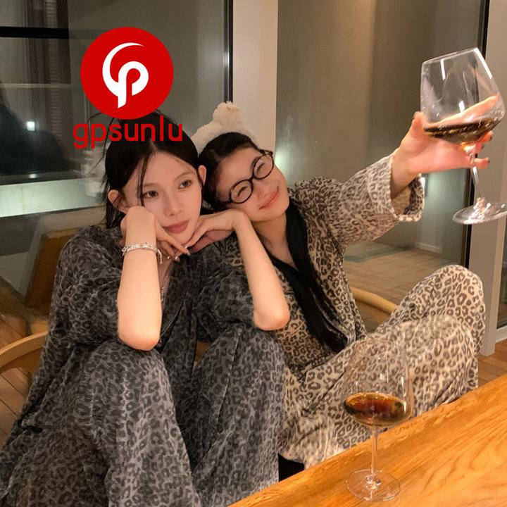 gpsunlu【闺蜜装】豹纹德绒宽松睡衣女春秋季冬款高级感轻奢居家服