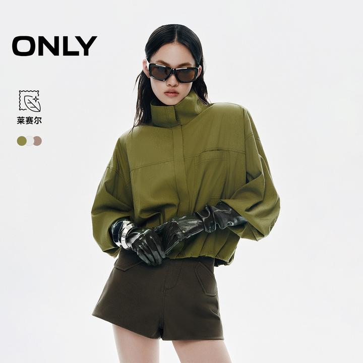 ONLY2025秋季新款质感夹克风宽松翻领短款长袖衬衫女|125305008