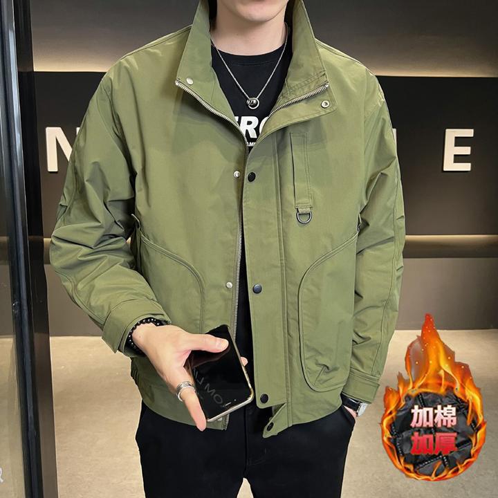 美式工装夹克男加棉加厚外套2024秋冬季新款帅气百搭立领上衣潮牌