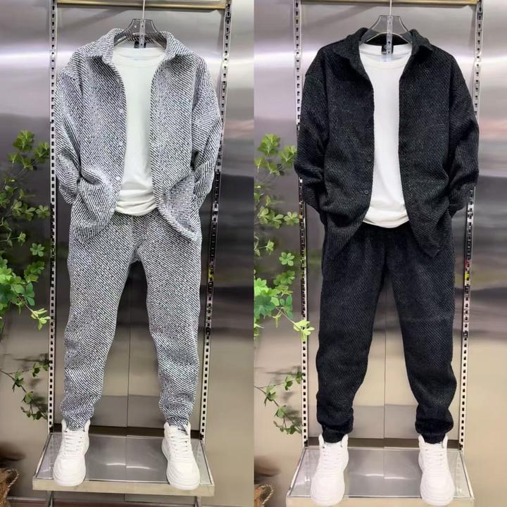 2025早春新款时尚潮流休闲衬衫套装男士百搭宽松外套休闲裤两件套