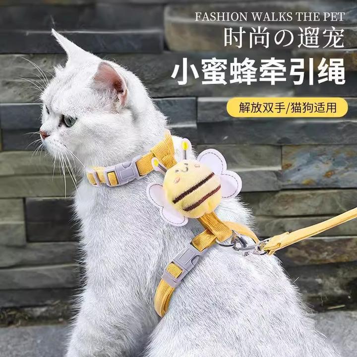 猫咪牵引绳防挣脱外出专用拴溜猫绳工字型网红可调节胸背溜猫绳