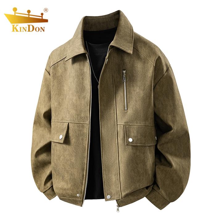 美式扎染pu皮衣飞行夹克男款秋季潮流设计感机车痞帅翻领外套