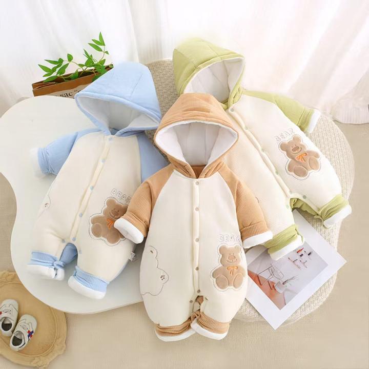 婴儿连体衣夹棉加厚棉衣新生儿爬服宝宝衣服冬装外出服