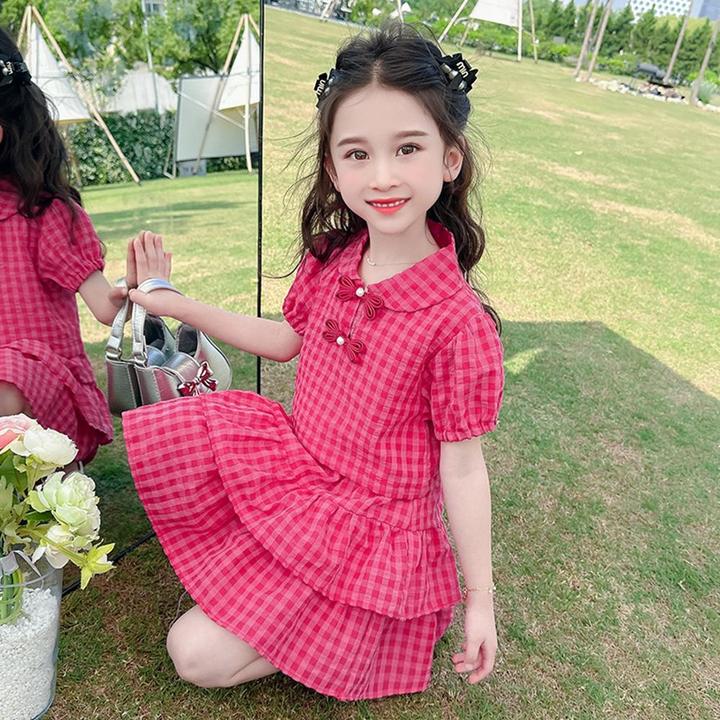 巴拉巴拉适用女童夏季套装裙子2025新款儿童洋气时髦网红炸街红格