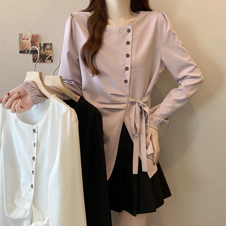 2025年春装新款胖mm大码女法式复古百搭显瘦褶皱系带长袖上衣衬衣