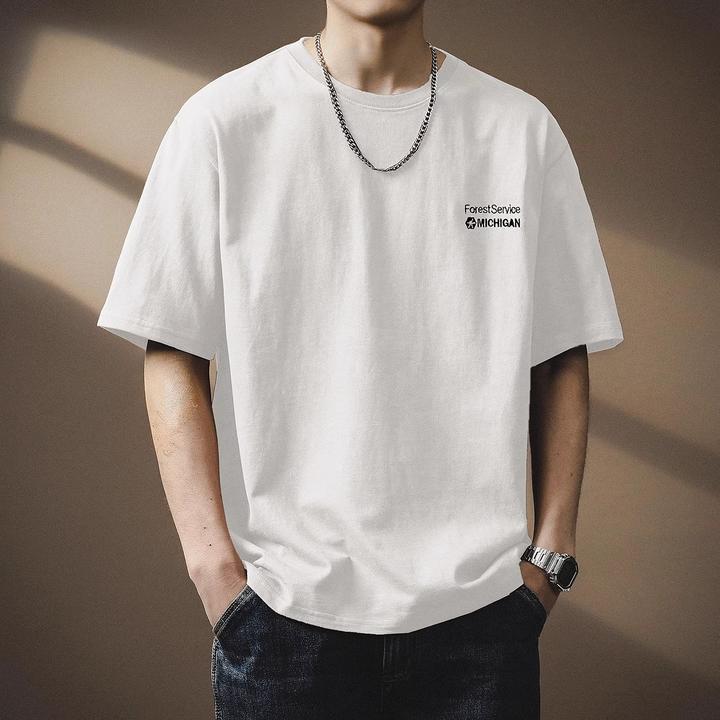 MR.MUDI/穆迪先生250g重磅白色纯棉短袖T恤男宽松大码潮牌夏美式