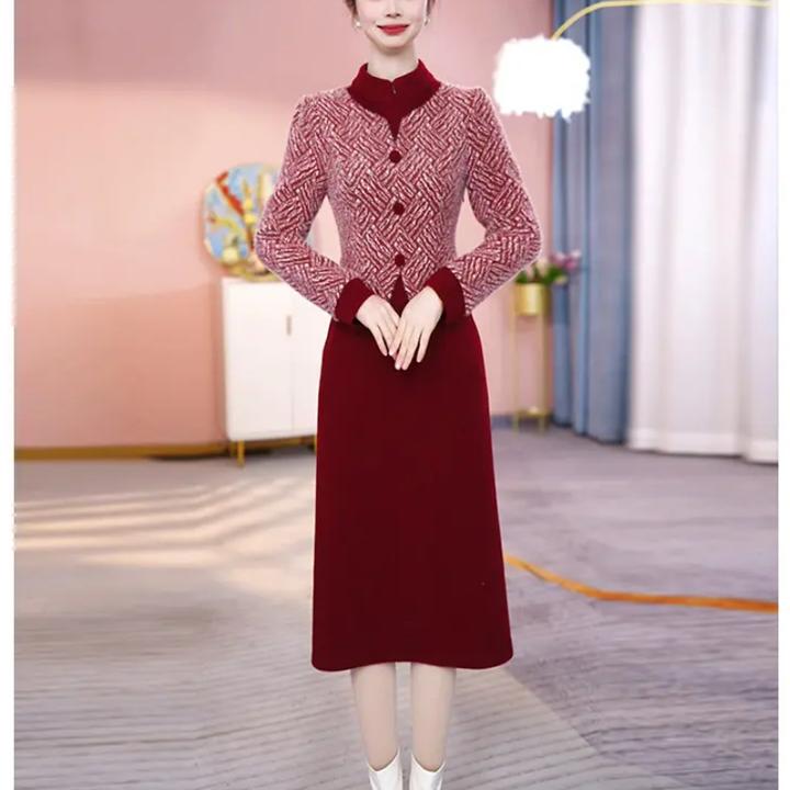 JG-25021CX 新款2025年冬季时尚气质优雅显瘦假两件连衣裙 M-4XL